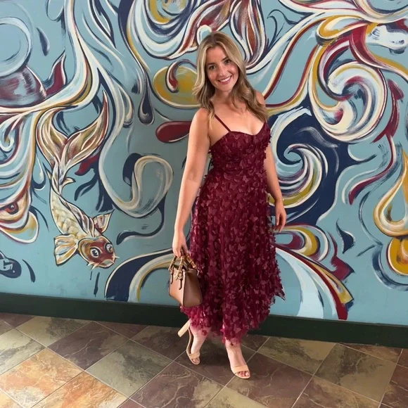 Lulus | Burgundy Butterfly Midi Party Dress - Picture 2 of 6